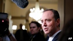 FILE - Rep. Adam Schiff, D-Calif., ranking member of the House Intelligence Committee, speaks with reporters on Capitol Hill.