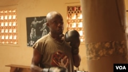 Blind boxer Bashir Ramathan trains at the East Coast Boxing Club in Naguru, Kampala. (Hilary Heuler/VOA)