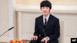 In this photo provided by the Imperial Household Agency of Japan, Japan's Prince Hisahito speaks at his first news conference at the Imperial Palace in Tokyo, March 3, 2025.