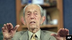 Harold Camping speaks during a taping of his show "Open Forum" during which he said his prophecy that the world would end was off by five months because Judgment Day actually will come on October 21, in Oakland, California, May 23, 2011