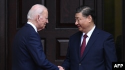 资料照片：美国总统拜登和中国国家主席习近平2023年11月15日在加利福尼亚州伍德赛德举行会议。