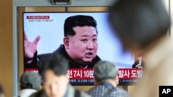 A TV screen shows an image of North Korean leader Kim Jong Un during a news program at the Seoul Railway Station in Seoul, South Korea, Oct. 31, 2024.