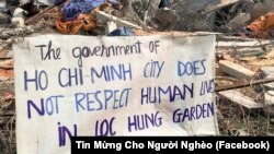 Một băng rôn phản đối cưỡng chế ở Vườn rau Lộc Hưng.
