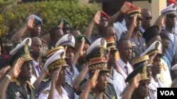 Cameroon military officials in Yaounde honor Boko Haram victims, June 21, 2019. (M. Kindzeka/VOA)