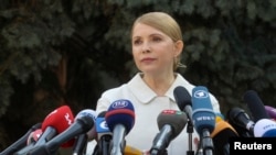 Yulia Tymoshenko is seen speaking at a news conference in Kyiv, March 27, 2014.