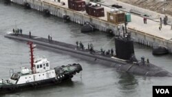 Kapal selam bertenaga nuklir USS Texas tiba di pangkalan angkatan laut Busan, Korea Selatan (Foto: dok). Korea Selatan memenangkan tender untuk membuat kapal selam untuk Indonesia.