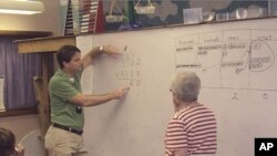 Scott Baldridge with a group of elementary school math teachers during a training session.