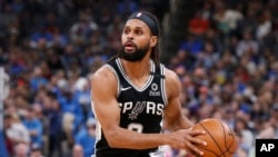 San Antonio Spurs guard Patty Mills during an NBA basketball game against the Oklahoma City Thunder Sunday, Feb. 23, 2020, in Oklahoma City.