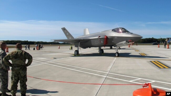 FILE - An F-35 fighter jet is pictured at the Vermont Air National Guard base in South Burlington, Vermont, Sept. 19, 2019. Greece wants to buy 20 F-35s from the United States, plus 20 more down the road.