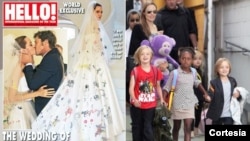 Angelina Jolie y Brad Pitt autorizaron a la revista People de EE.UU y Hello! del Reino Unido para publicar las fotos de su boda. [Foto: Cortesía New York Post, Twitter].