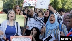 Des femmes manifestant contre le harcèlement sexuel au Caire, le 14 juin 2014.