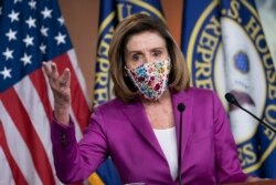 Speaker of the House Nancy Pelosi, D-Calif., holds a news conference on the day after violent protesters loyal to President Donald Trump stormed the U.S. Congress, at the Capitol in Washington, Jan. 7, 2021.