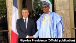 Emmanuel Macron et Muhammadu Buhari, Abuja, Nigeria, le 3 juillet 2018.