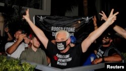 Roger Stone, a longtime friend and adviser of U.S. President Donald Trump, reacts after Trump commuted his federal prison sentence, outside his home in Fort Lauderdale, Florida, U.S. July 10, 2020. 