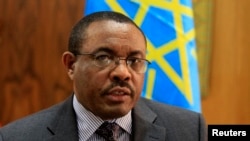 FILE - Ethiopian Prime Minister Hailemariam Desalegn speaks during an interview with Reuters inside his office in the capital Addis Ababa, October 10, 2013. 