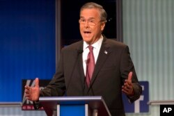 Republican presidential candidate former Florida Gov. Jeb Bush during the first Republican presidential debate at the Quicken Loans Arena Thursday, Aug. 6, 2015, in Cleveland.