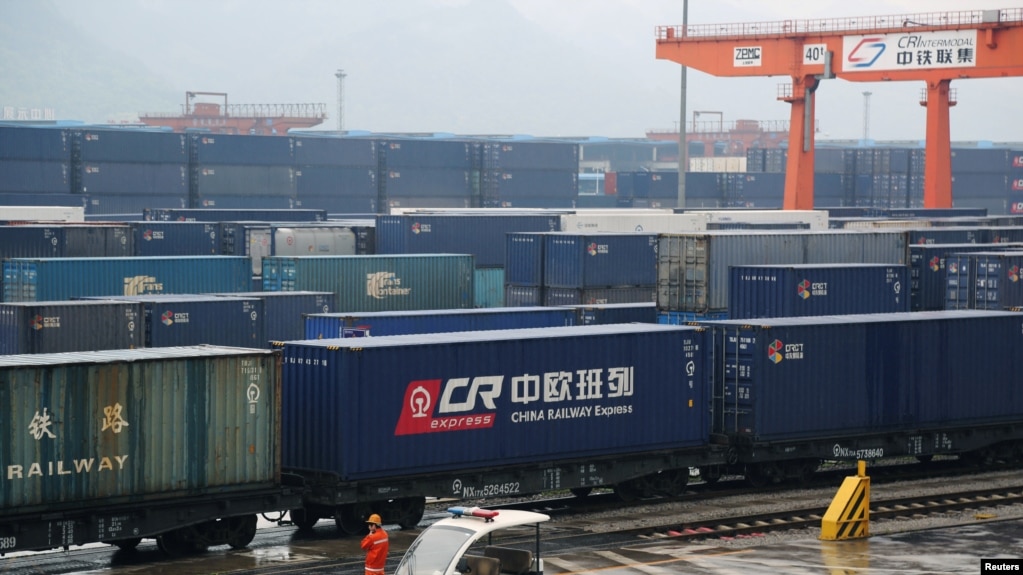 资料图：中国重庆发往德国杜伊斯堡的中欧货运班列。(2019年3月30日)(photo:VOA)