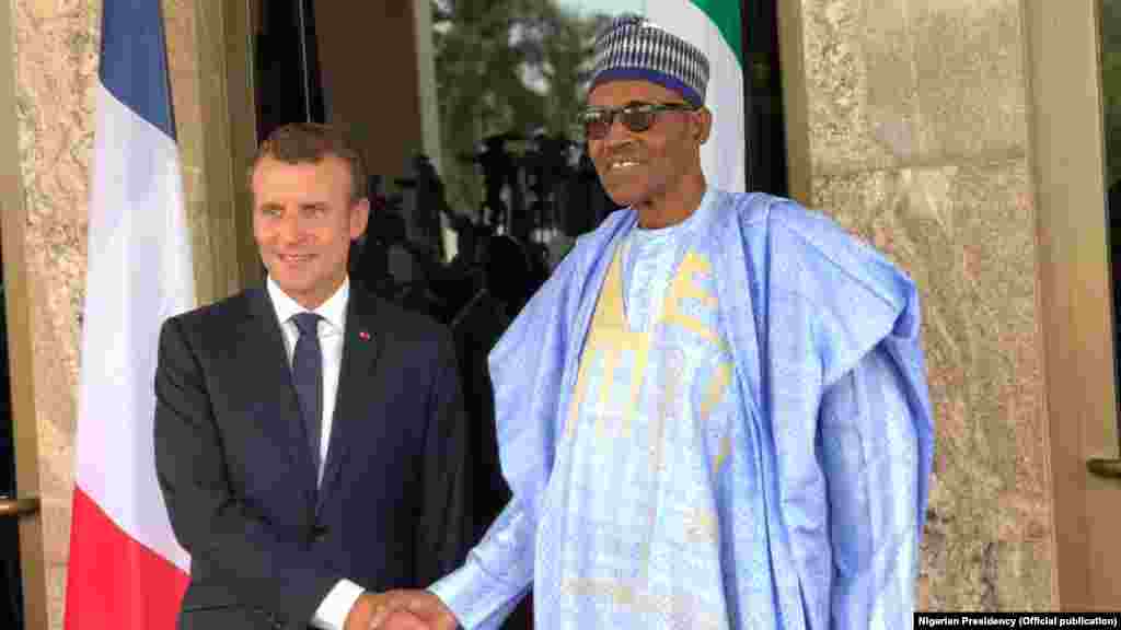 Buhari Da Shugaban Faransa Emmanuel Macron a Fadar Shugaban Kasa