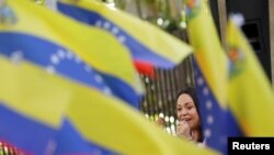 La candidata presidencial opositora, María Corina Machado, durante un evento en Caracas. 