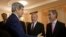 Secretary of State John Kerry (L) meets with Moldova’s President Nicolae Timofti (C) and Prime Minister Lurie Leanca (R) at the Official Residence in Chisinau, Moldova, Dec. 4, 2013. 