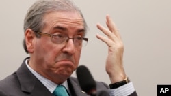 FILE - Eduardo Cunha, president of of Brazil’s Chamber of Deputies, March 12, 2015