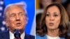 Foto kombinas: Calon presiden dari Partai Republik, mantan Presiden Donald Trump, di Bedminster, New Jersey, 15 Agustus 2024 (kiri), dan calon presiden dari Partai Demokrat, Wakil Presiden Kamala Harris, di Raleigh, North Carolina, 16 Agustus 2024. (AP)