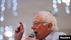 FILE - Democratic 2020 U.S. presidential candidate and U.S. Senator Bernie Sanders (I-VT) speaks at a campaign stop in Hooksett, New Hampshire, Sept. 30, 2019. 