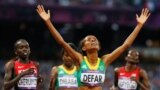 Meseret Defar of Ethiopia, after she won the women's 5000m final, Friday, August 10, 2012.