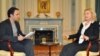 Parazit host Kambiz Hosseini speaks with Secretary of State Hillary Clinton at the State Department.