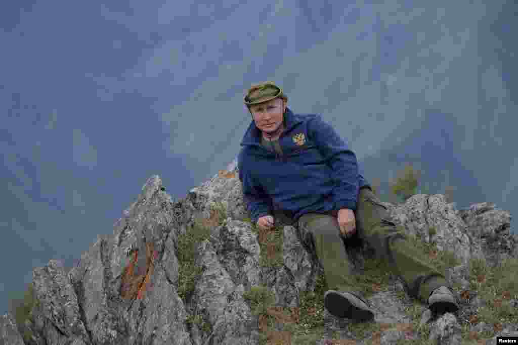 Russian President Vladimir Putin is seen during his holiday in the Siberian taiga.
