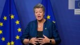 FILE - EU for Home Affairs Ylva Johansson addresses a news conference in Brussels on Tuesday, Jan. 24, 2023. She warns that the Israel-Hamas war is polarizing society in many countires and increasing the possibility of terrorist attacks. 