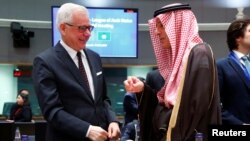 Polish Foreign Minister Jacek Czaputowicz and Saudi's Minister of State for Foreign Affairs Adel al-Jubeir attend a joint meeting of European Union and League of Arab States foreign ministers in Brussels, Belgium, Feb. 4, 2019.