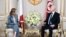 FILE —A picture provided by the Italian presidency shows Tunisian President Kais Saied meeting Italian Prime Minister Giorgia Meloni in Tunisia on April 17, 2024.