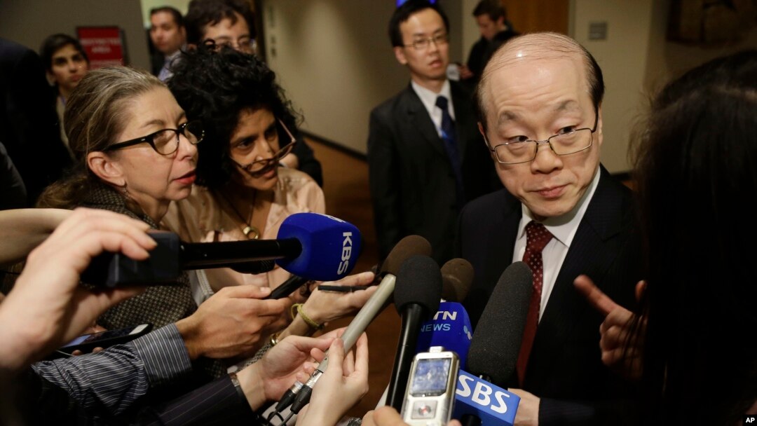 Liu Jieyi, China's U.N. ambassador, takes questions during a break in Security Council consultations, Feb. 25, 2016. A U.N. resolution proposed against North Korea after its recent nuclear test and rocket launch will affect exchanges with China, its traditional ally.