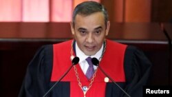 Venezuela's Supreme Court President Maikel Moreno speaks during a ceremony to mark the opening of the judicial year at the Supreme Court of Justice (TSJ), in Caracas, Venezuela, Jan. 24, 2019. 