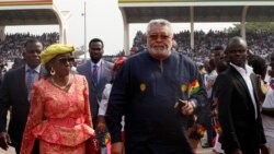 FILE - Ghana's former President Jerry Rawlings arrives for the swearing-in of Ghana's new President Nana Akufo-Addo in Accra, Ghana, Jan. 7, 2017.