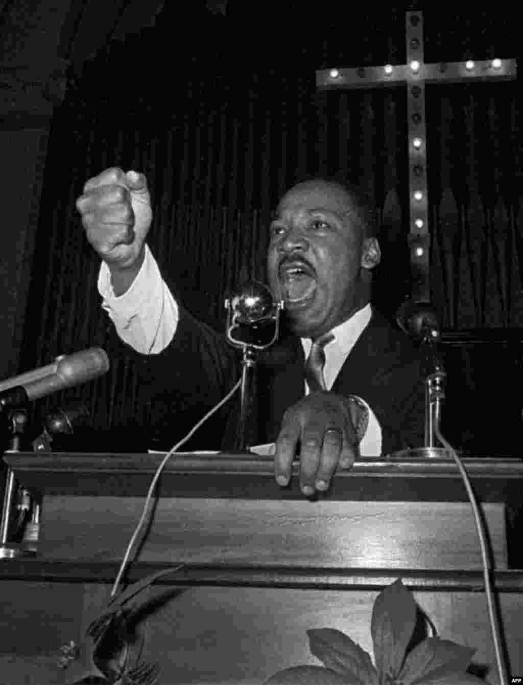 Dr. Martin Luther King Jr. during a speech in Eutaw, Alabama, June 1965. (AP)