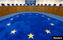 FILE - A general view of the plenary room of the European Court of Human Rights in Strasbourg.