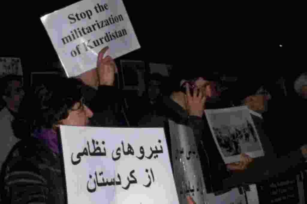 Demonstration outside the Iranian embassy in London on the anniversary of the establishment of the Islamic Republic of Iran, Friday February 11, 2011