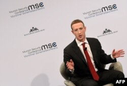 FILE - The founder and CEO of Facebook Mark Zuckerberg speaks in Munich, Germany, on Feb. 15, 2020.