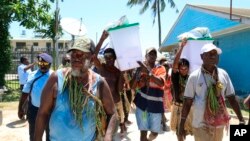 In this Nov. 29, 2019, photo, the ballot boxes are returned in the Bougainville referendum in Buka, Bougainville, Papua New Guinea.