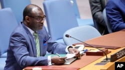 FILE— Sudanese Ambassador to the United Nations Al-Harith Idriss Al-Harith Mohamed addresses a Security Council meeting on the situation in Sudan, July 13, 2023 at United Nations headquarters.