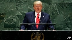 U.S. President Donald Trump addresses the 74th session of the United Nations General Assembly at U.N. headquarters in New York City, New York, U.S., September 24, 2019. REUTERS/Carlo Allegri