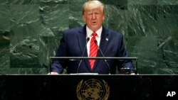 Predsednik SAD Donald Tramp govori na 74. zasedanju Generalne skupštine UN. (Foto: AP/Richard Drew)