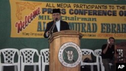 Rebel chairman Murad Ebrahim answers questions from journalists on September 5, 2011 at the Moro Islamic Liberation Front's main stronghold, Camp Darapanan in Sultan Kudarat, Maguindanao Province, The Philippines.