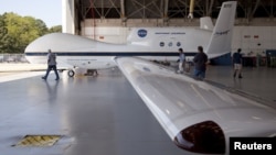 The Global Hawk is pictured at the aircraft hangar of NASA's Wallops Flight Facility in Wallops Island, Virginia, September 7, 2012.