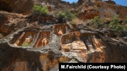 At Adamkayalar, north of the seaside town of Kızkalesi, Turkey, 17 Roman-era (1st Century B.C.-2nd Century A.D.) reliefs of warriors and citizens are carved on a towering cliff face.