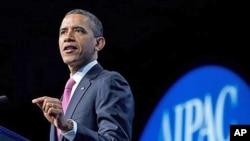 Rais Obama akiwahutubia wanachama wa kundi la AIPAC mjini Washington, Jumapili Machi, 4, 2012