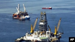 Development Driller III and the Helix Q4000, background left, at the site of the Deepwater Horizon Oil Spill in Gulf of Mexico, off the coast of Louisiana (file photo - 03 Aug. 2010)