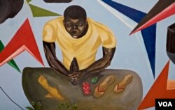 Prison graffiti depicting one of the trades prisoners learn while detained: making and repairing shoes. (A. Grovestins/VOA)